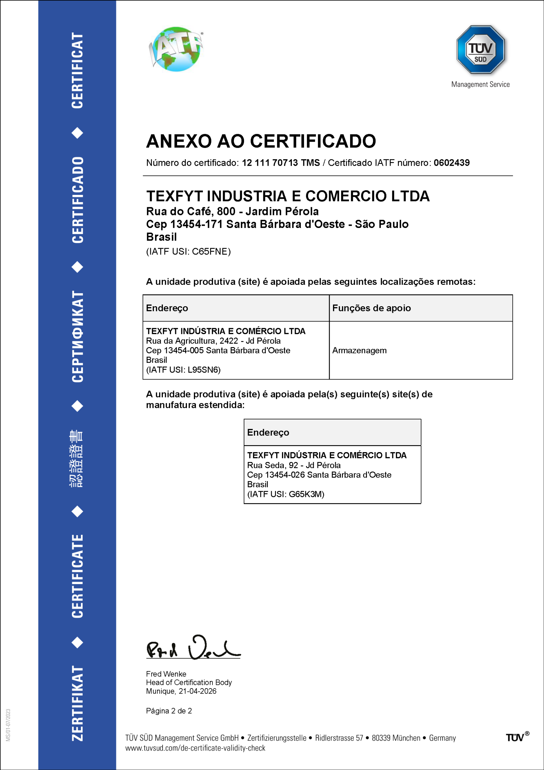 Certificado IATF 16949 da Texfyt – página 2